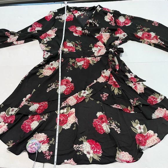 Torrid Black Pink Floral Hi Lo 3/4 Sleeves Georgette Tunic‎ Wrap Blouse 1X - Picture 12 of 13
